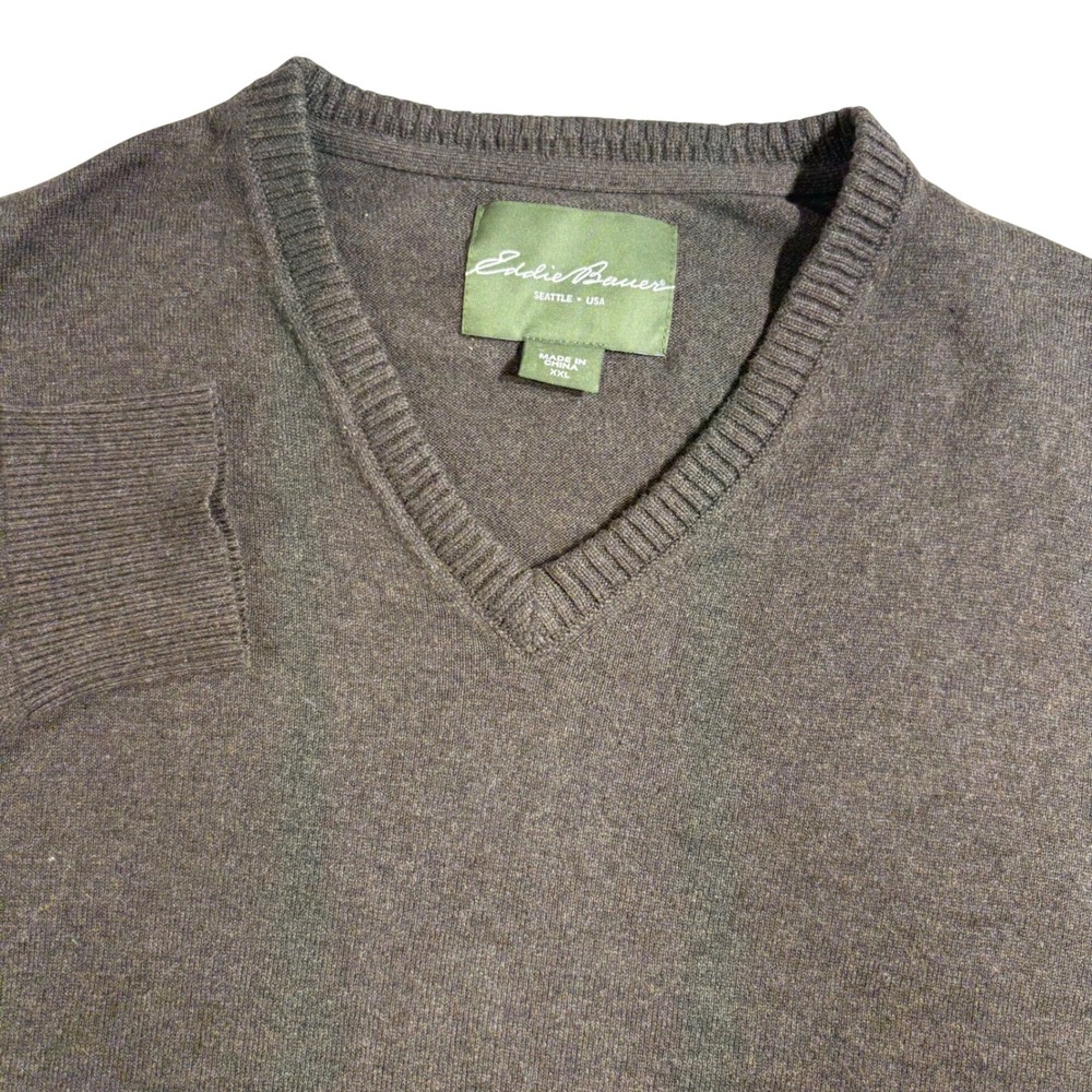 Eddie Bauer Mens XXL Brown Cotton Cashmere V-Neck Sweater‎ 3749 Hol 11